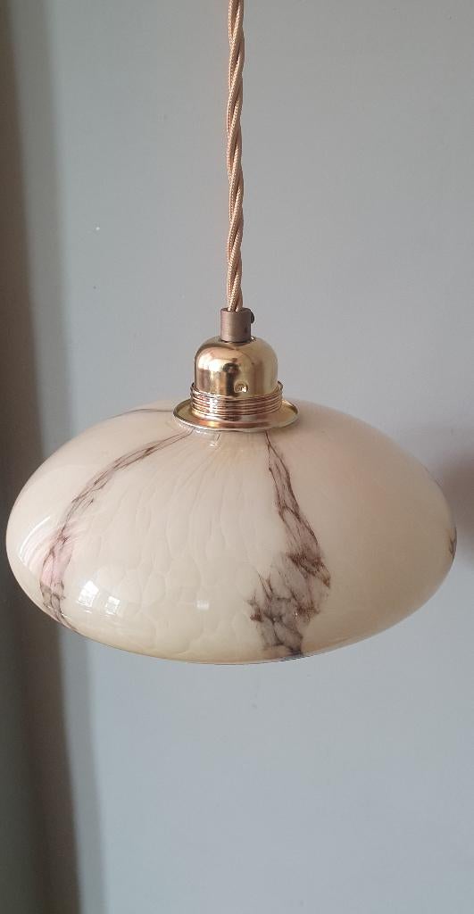 vintage gemarmerde hanglamp - glas in Art Deco stijl., Gebruikt, Ophalen of Verzenden, Glas, 75 cm of meer