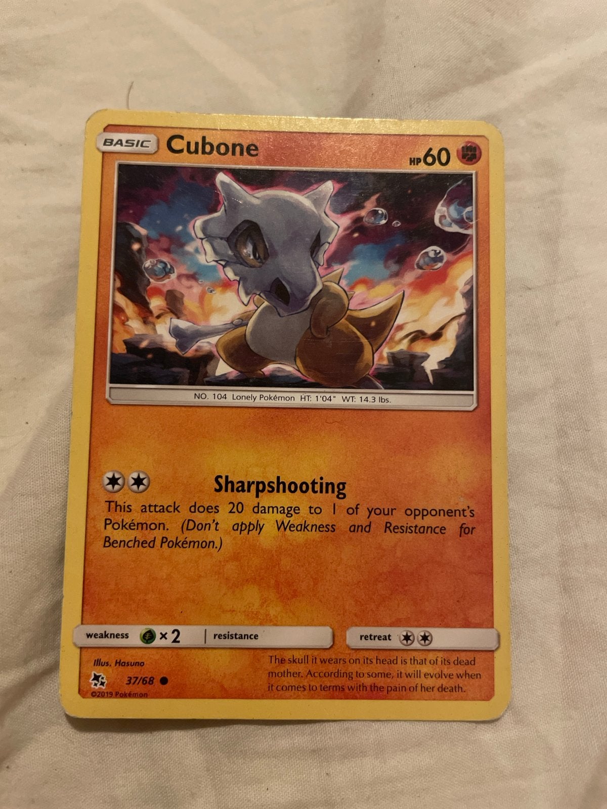 Zeldzame Cubone Pokémon kaart - 2019, Ophalen, Zo goed als nieuw, Losse kaart