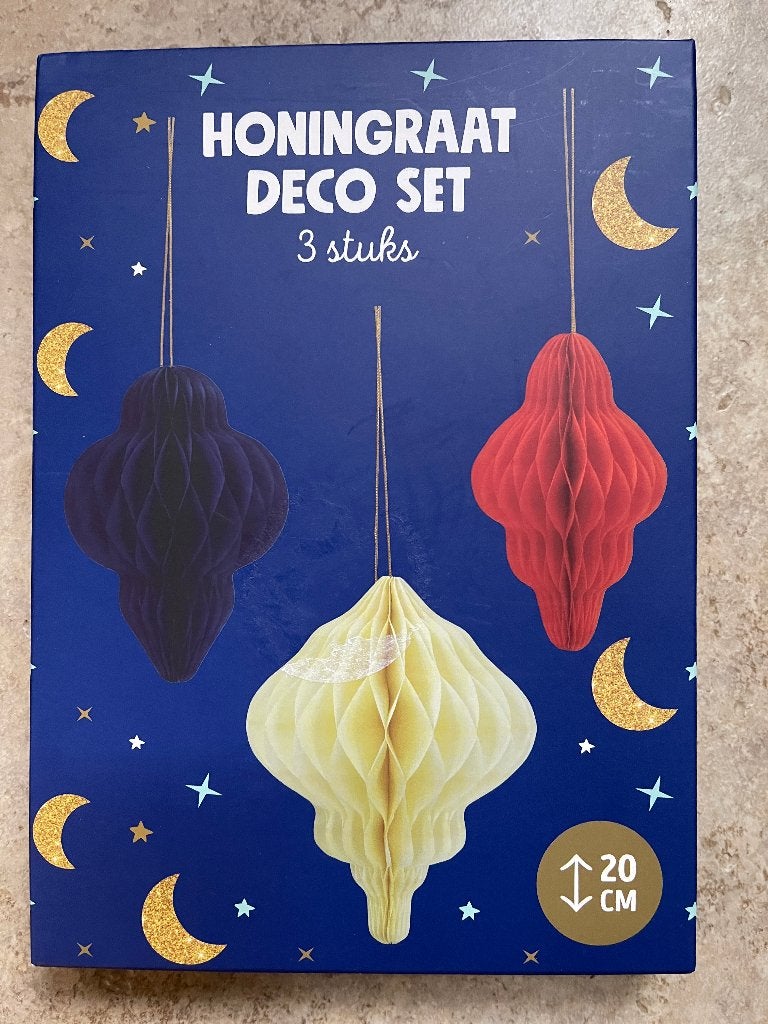 "Honingraat Deco Set 3 stuks" 20 cm Nieuw, Ophalen of Verzenden, Nieuw, Versiering
