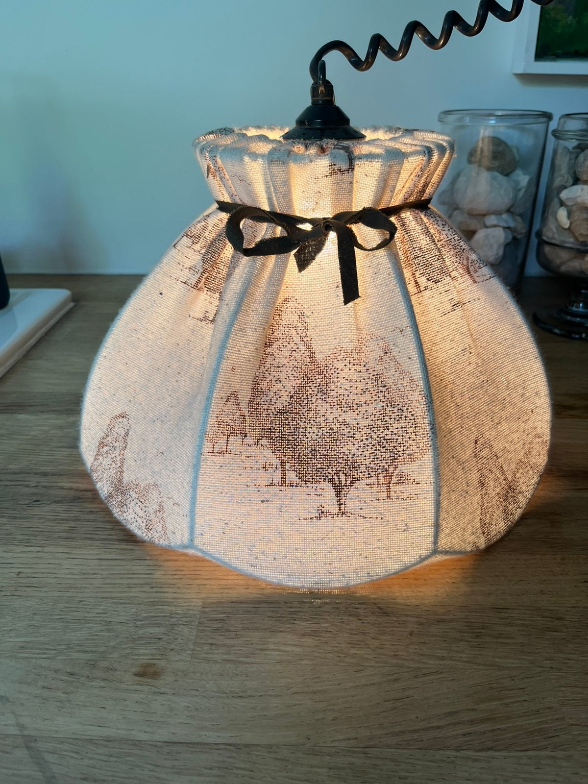 MOOIE VINTAGE RETRO HANGLAMP LAMPENKAP STOF PATROON ORIGINAL, Ophalen of Verzenden, Zo goed als nieuw