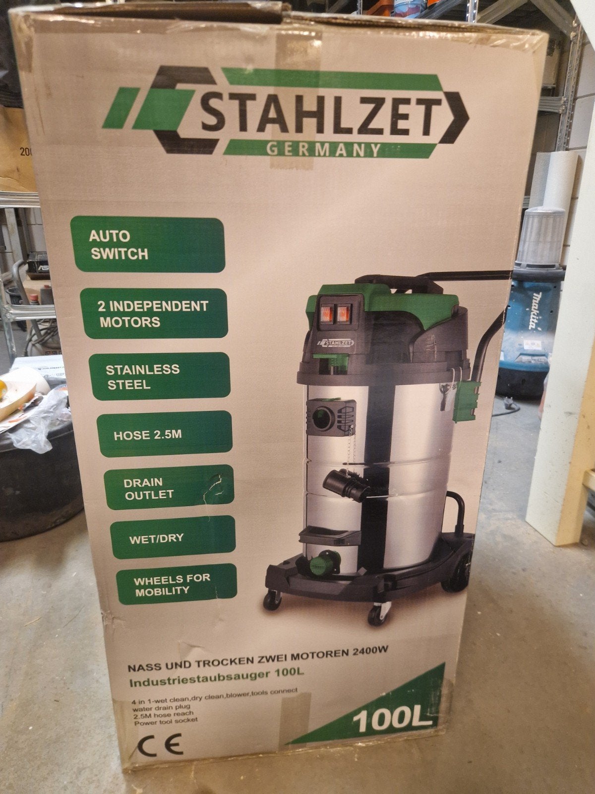 Stahlzet bouw Stofzuiger 2400W 100L Nat/Droog Nieuw, Witgoed en Apparatuur, Overige merken, Nieuw, Ophalen of Verzenden, Industriële stofzuiger