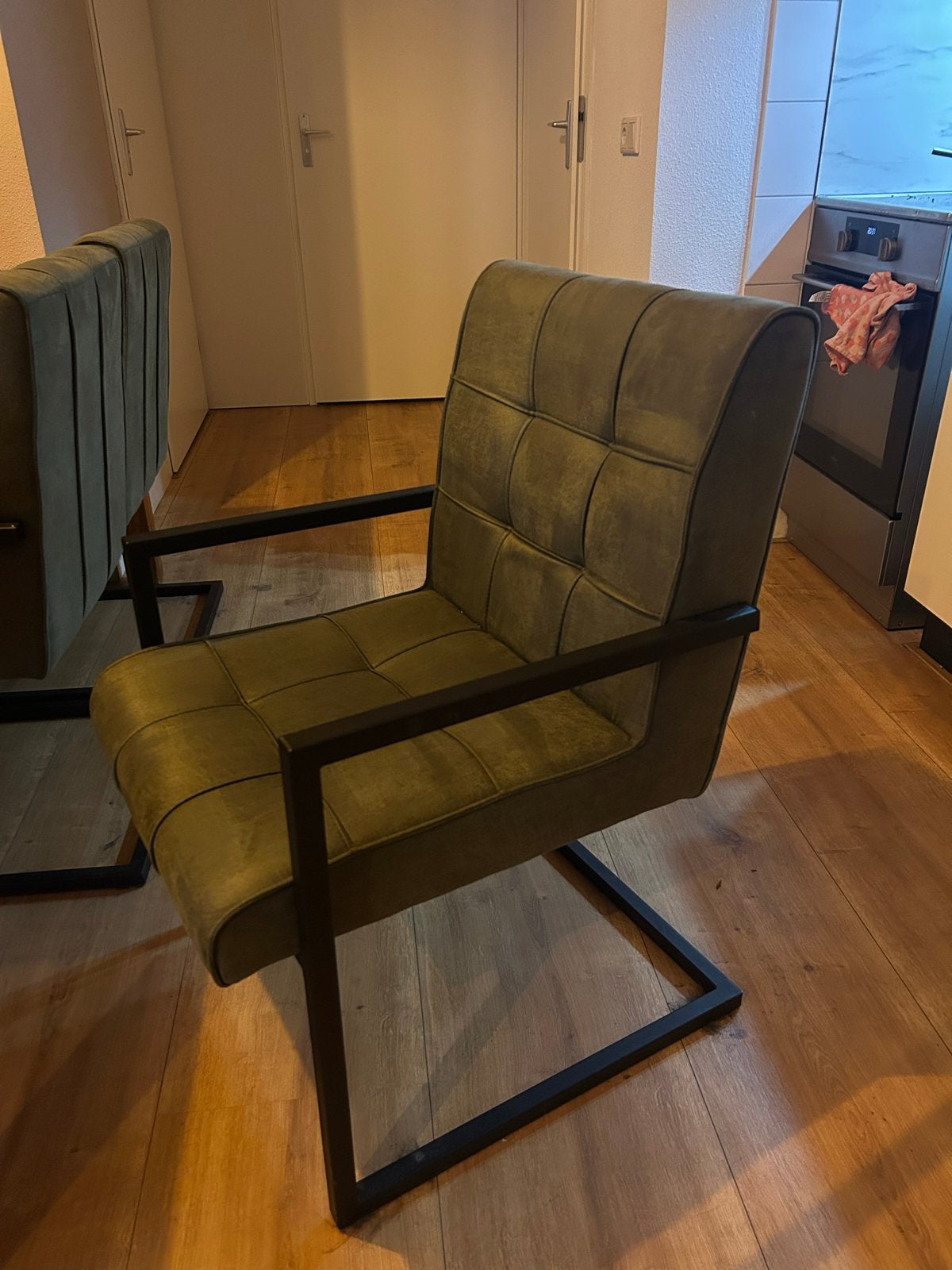 6x Groene eetkamerstoelen met armleuning, Huis en Inrichting, Ophalen, Gebruikt, Overige kleuren, Metaal