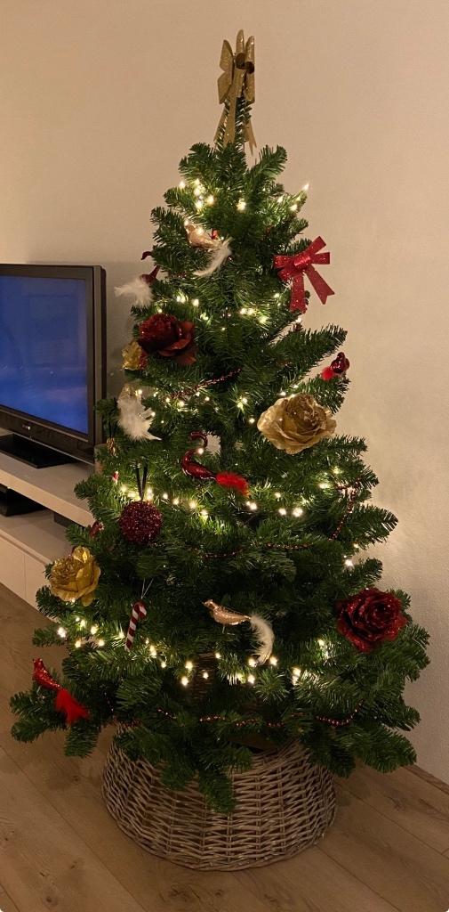 Kunst kerstboom met boomvoet mand - 150 cm, Diversen, Kerst, Ophalen, Zo goed als nieuw