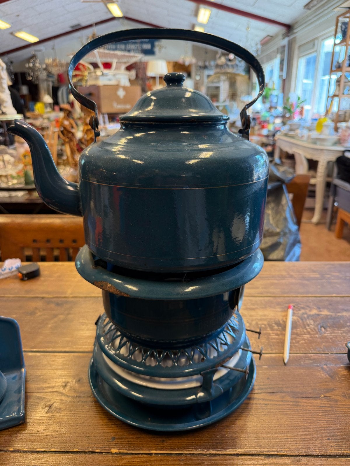 3 pits petroleumstel blauw - Nieuwe lonten nodig, Ophalen of Verzenden