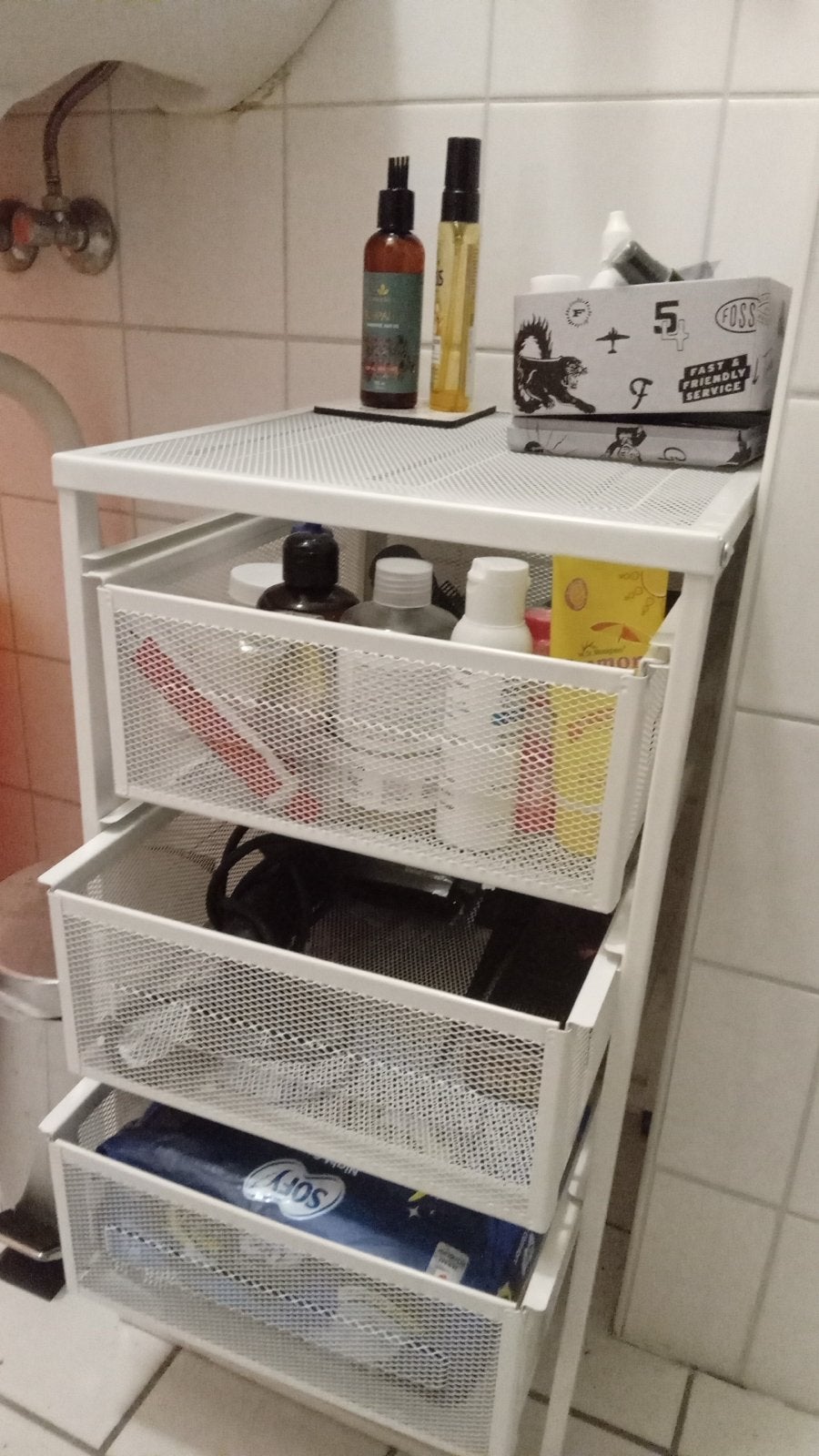 Witte metalen ladeblok/opbergrek met 3 lades, Huis en Inrichting, Ophalen, Gebruikt