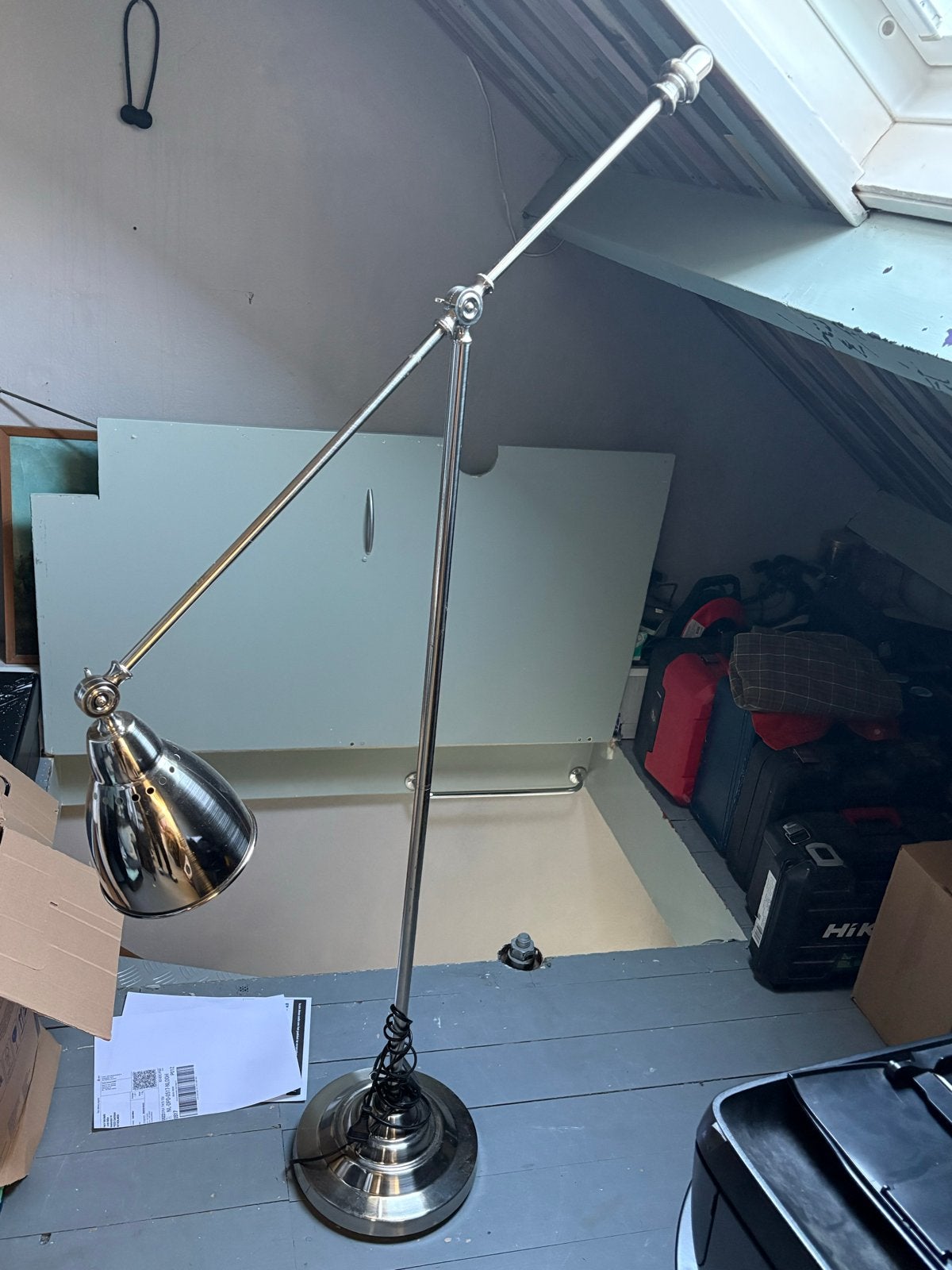 Verstelbare staande lamp - Chroom, Zo goed als nieuw, Metaal, 150 tot 200 cm, E27 (groot)