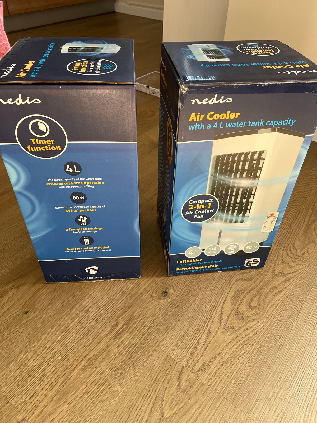 Nedis Air Cooler met 4L watertank - 2 stuks op voorraad, Ophalen, Minder dan 60 m³, Nieuw, 3 snelheden of meer
