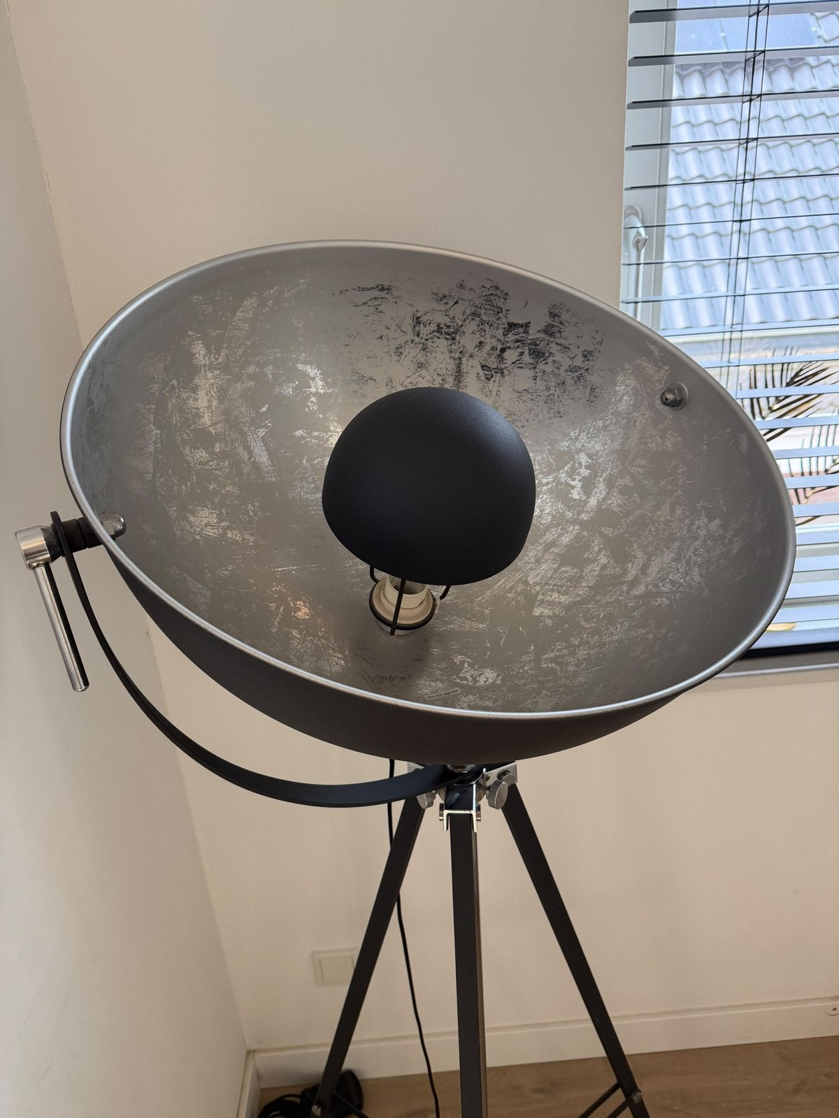 Grote Vloerlamp Studio Stijl met Dimmer - Zwart/Zilver, Ophalen, Gebruikt, E27 (groot), Metaal