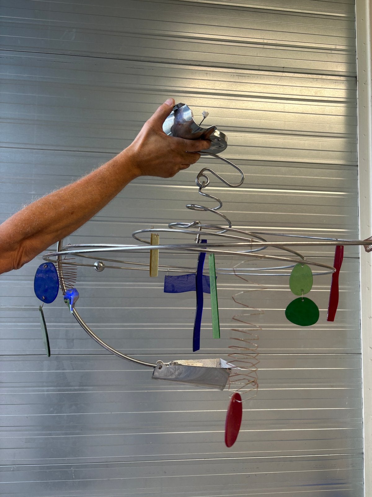 Uniek Mobiel Kunstwerk van Metaal en Glas, Ophalen, Meerkleurig, Object, Metaal