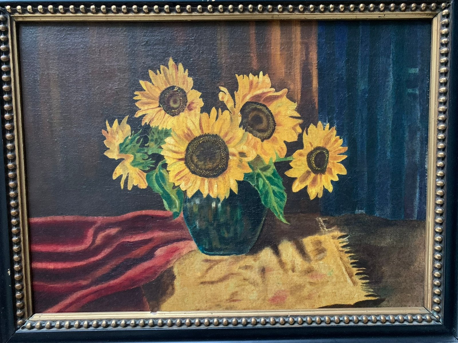 Mooie zonnebloemen, Antiek en Kunst, Kunst | Schilderijen | Klassiek, Bloemen, Doek, Ophalen of Verzenden, Olieverf