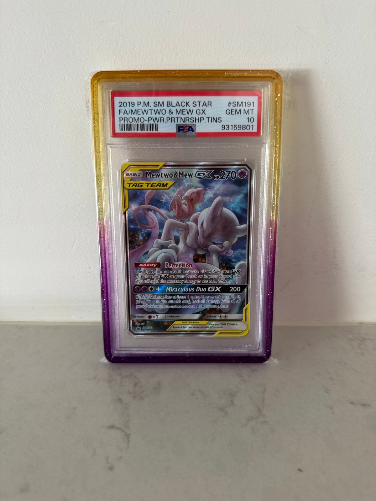 Mewtwo & Mew GX PSA 10 GEM MT Promo SM191 Pokémon Kaart, Ophalen of Verzenden, Nieuw, Losse kaart