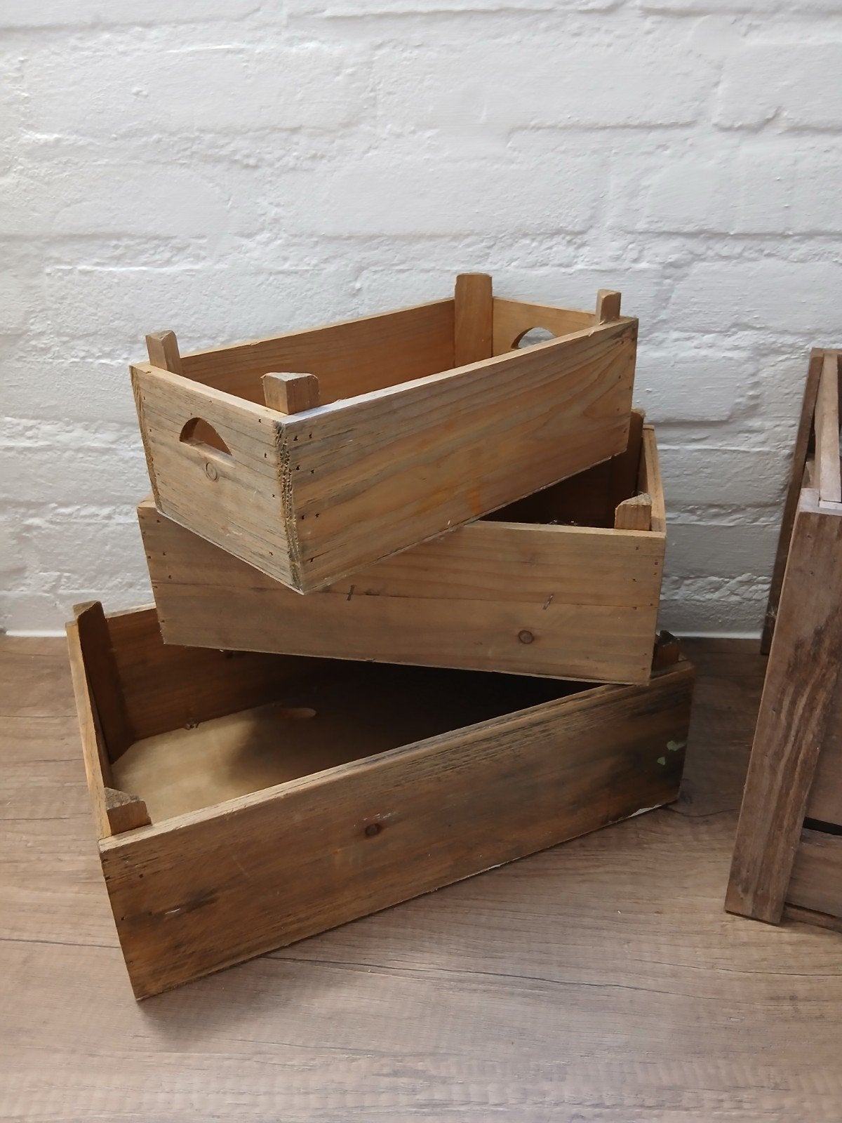 4 houten fruitkisten in verschillende maten, Huis en Inrichting, Gebruikt, Ophalen of Verzenden, Bruin, Vintage