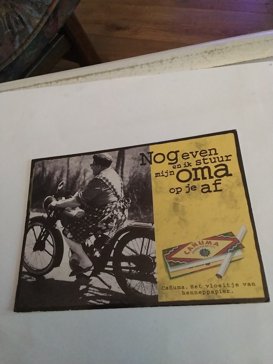 Boomerang kaart 'Nog even en ik stuur mijn oma op je af, Ophalen of Verzenden, 1980 tot heden, Ongelopen, Voertuig