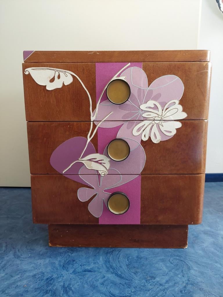 Nachtkastje vintage gepimpt met 3 lades br 39 x h 47 x d 37, Huis en Inrichting, Ophalen, Gebruikt
