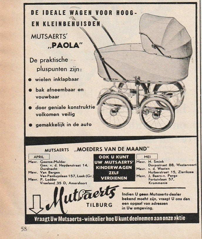 retro reclame 1960 Mutsaerts kinderwagen de Paola, Verzamelen, Retro, Overige typen, Verzenden