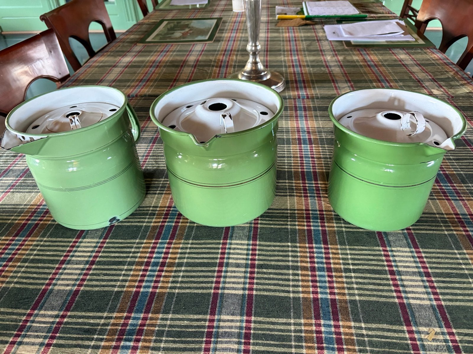 Vintage emaille keukenset - groen, Ophalen