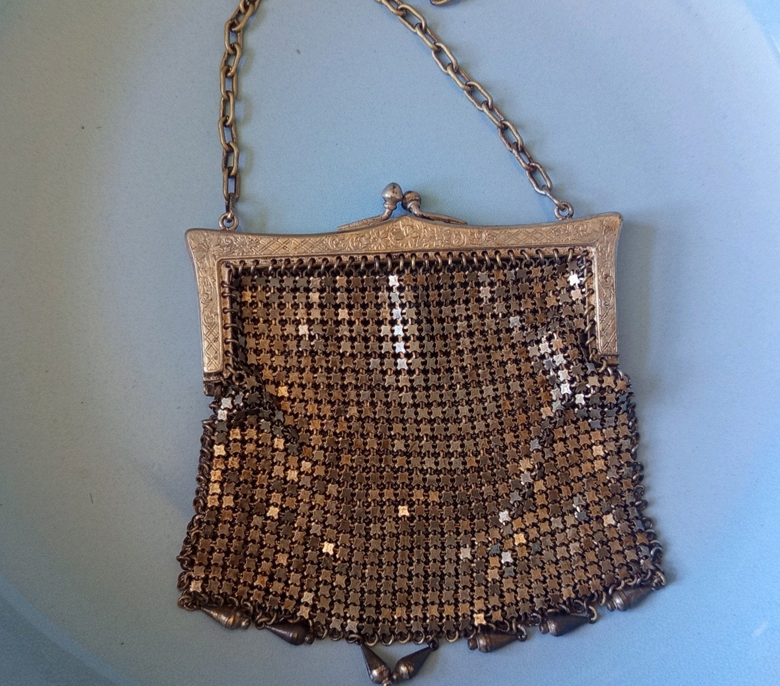 Antieke zilveren beurs met draagketting, Antiek en Kunst, Ophalen of Verzenden, Zilver
