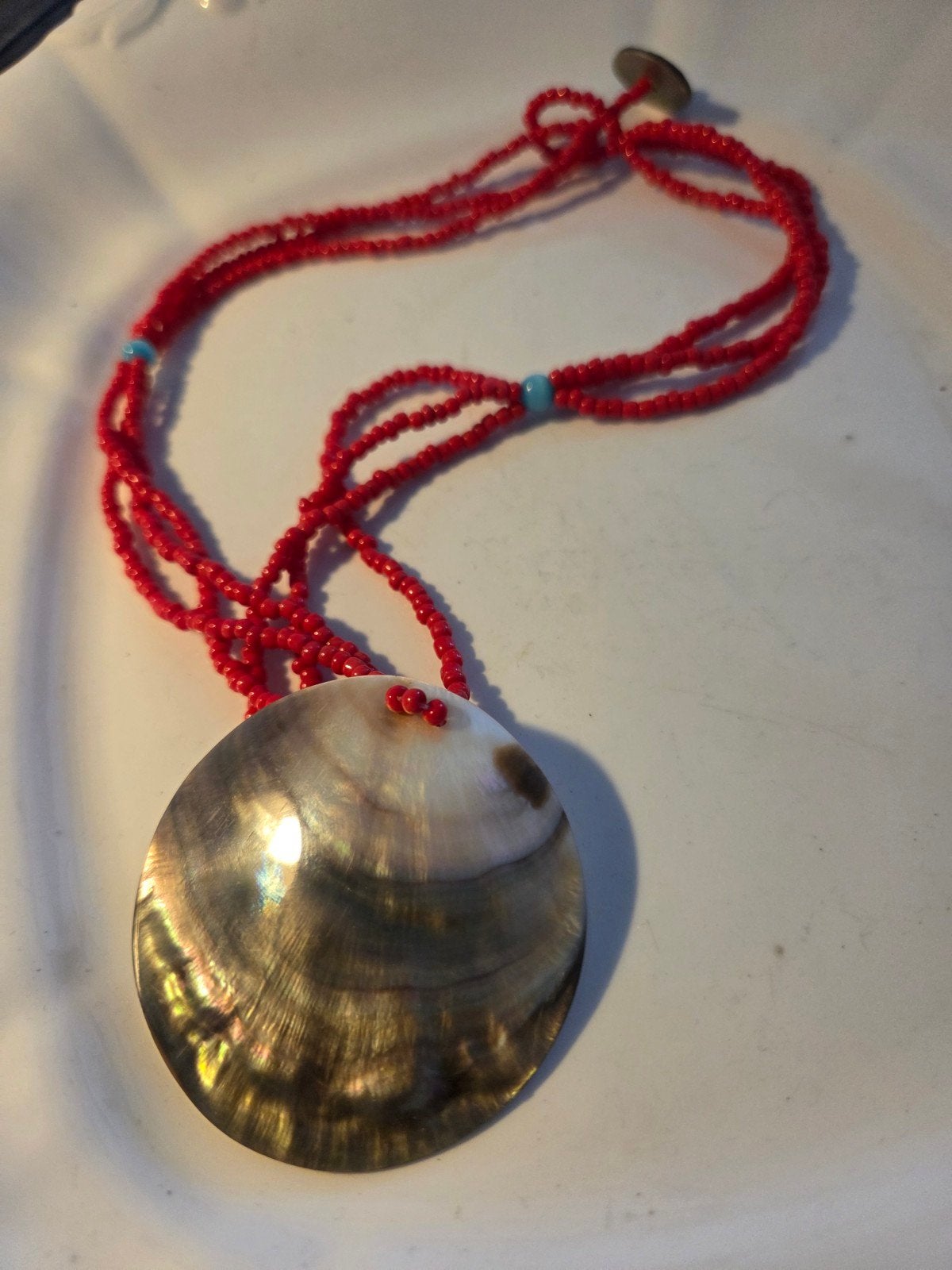 oude ketting schelp koraal, Verzenden, Zo goed als nieuw, Rood, Steen of Mineraal