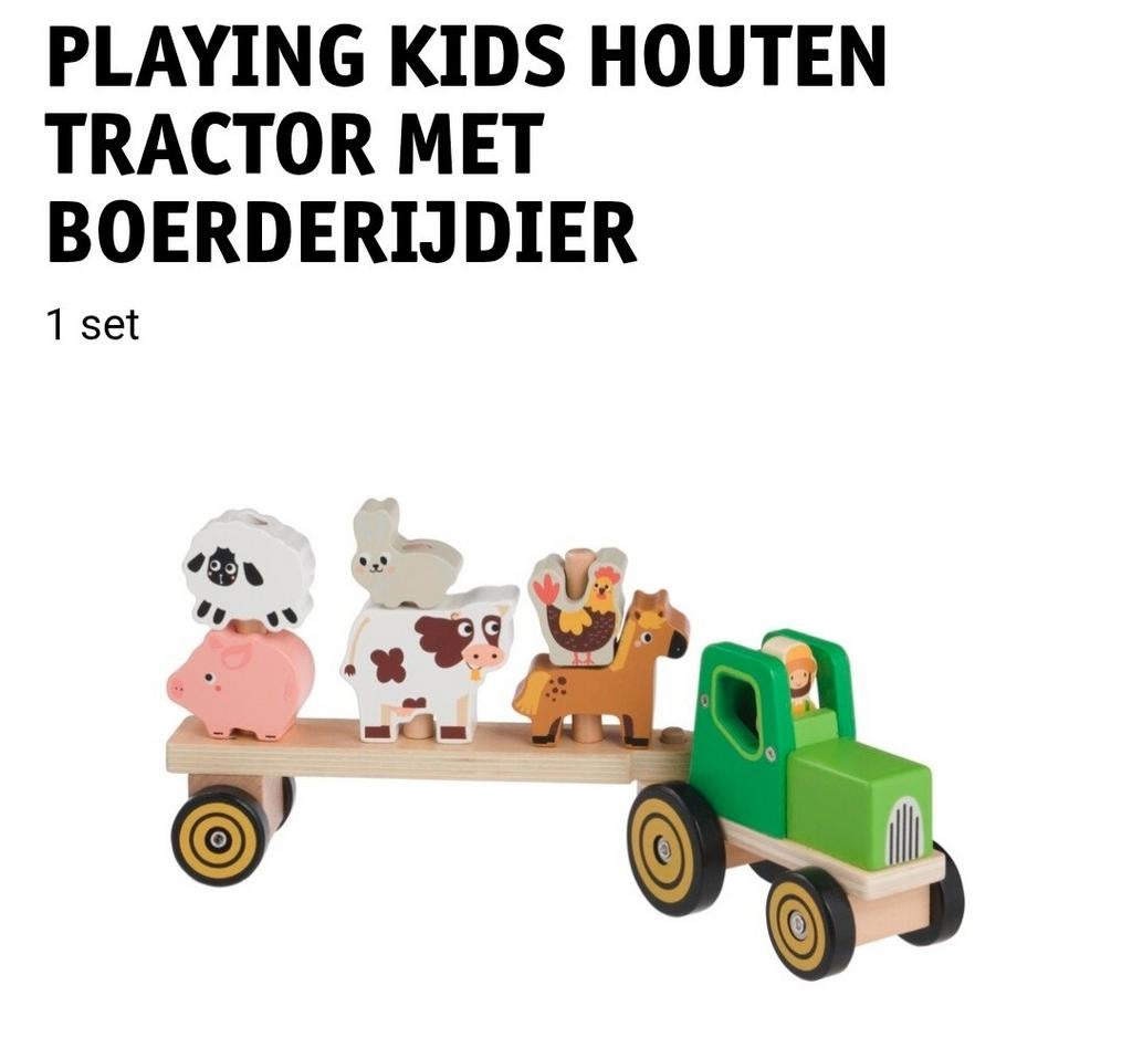 Playing Kids Houten Tractor met Boerderijdieren (9 delig), Kinderen en Baby's, Speelgoed | Houten speelgoed, Ophalen of Verzenden