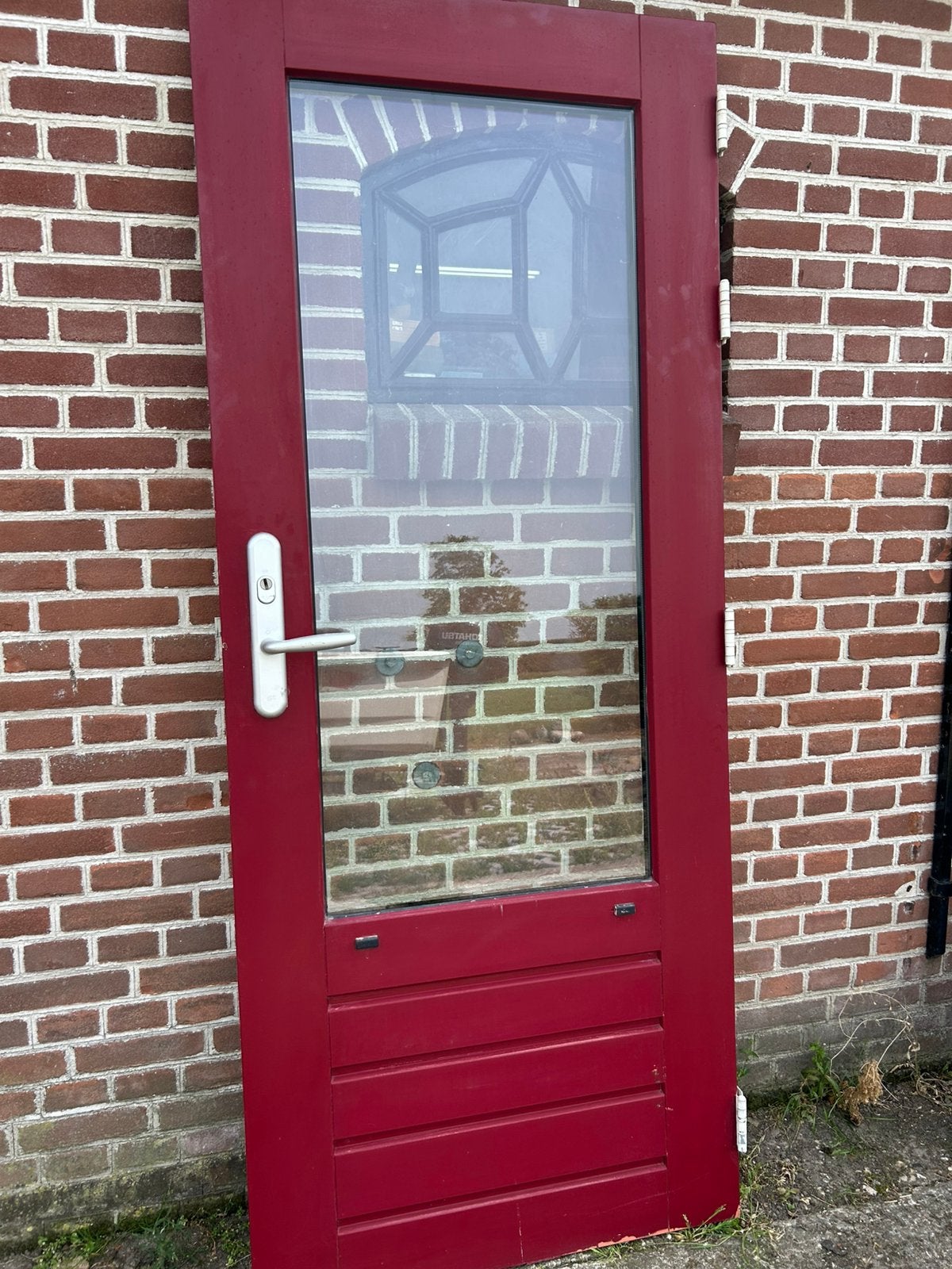 Hardhouten achterdeur 82,7x201,7cm., Doe-het-zelf en Verbouw, Deuren en Horren, Ophalen, 80 tot 100 cm, 200 tot 215 cm, Glas