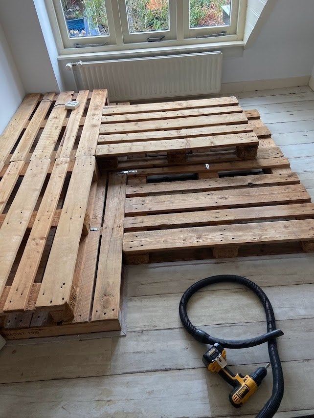 bed van pallets, Ophalen, Gebruikt, Rustiek & orgineel, Tweepersoons