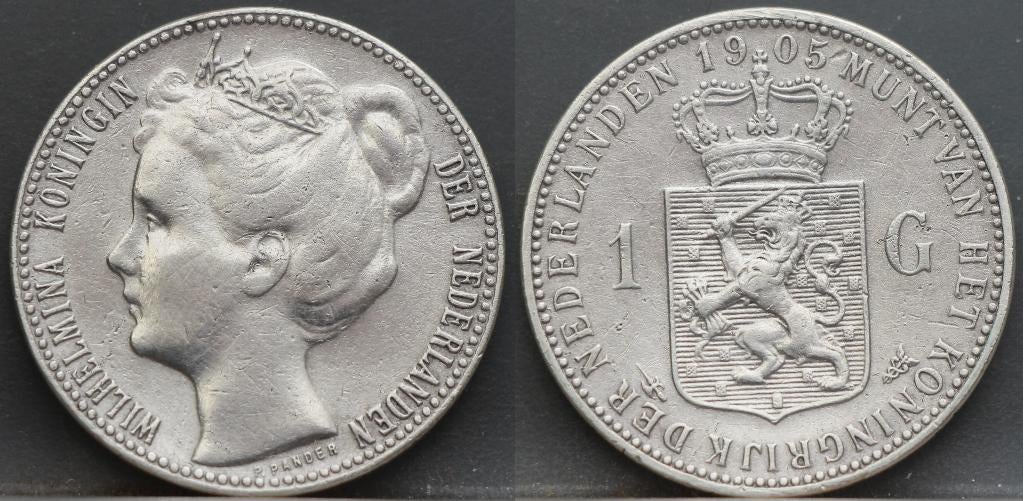 Schaarse 1 gulden 1905 Wilhelmina, Postzegels en Munten, Munten | Nederland, Verzenden, Koningin Wilhelmina, 1 gulden, Zilver