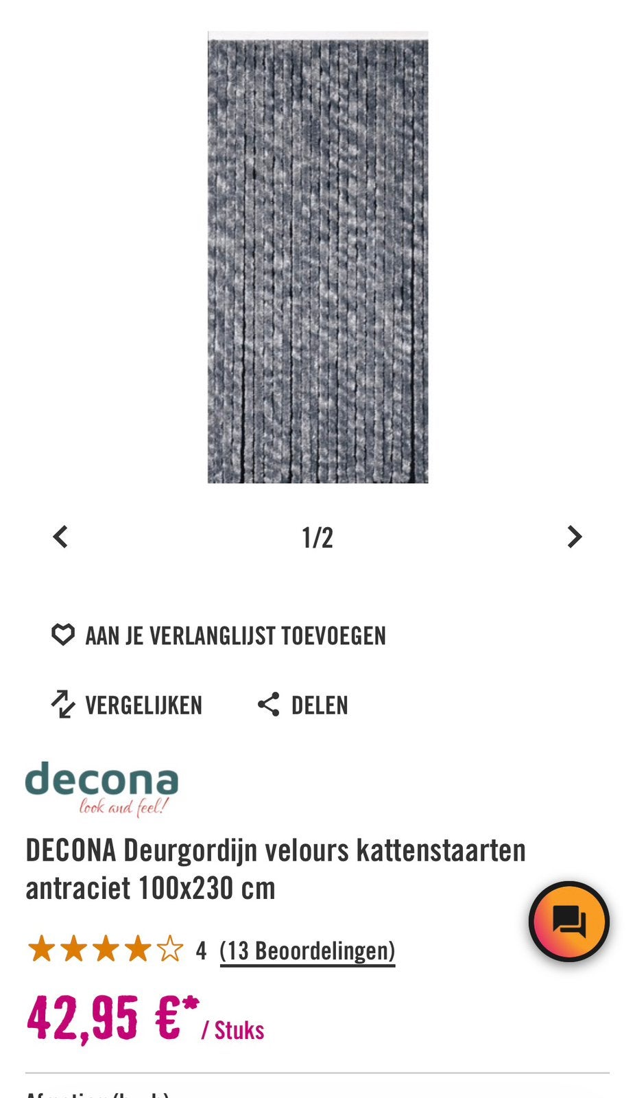 Kattenstaart vliegen gordijn, Ophalen, 100 tot 150 cm, Grijs, Rechthoekig