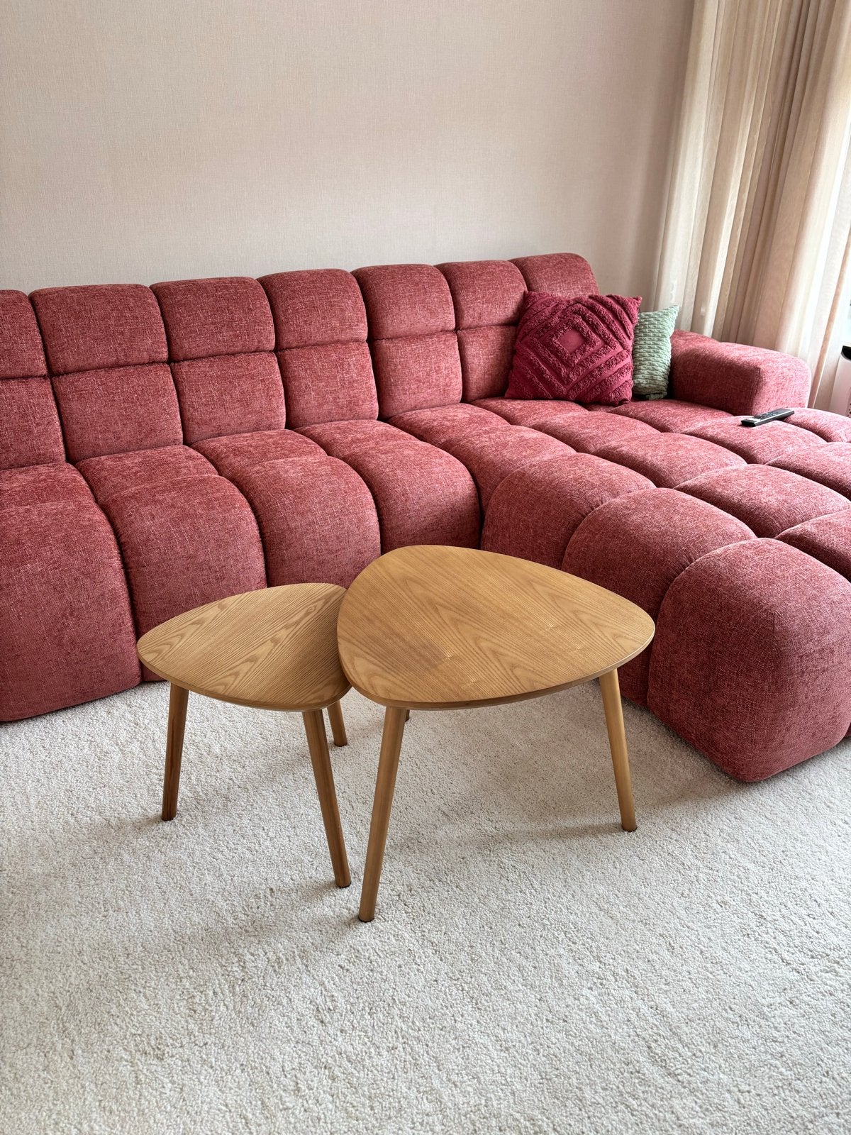 Set salontafels houtkleur - Leenbakker, Ophalen, 50 tot 100 cm, Zo goed als nieuw, Overige vormen