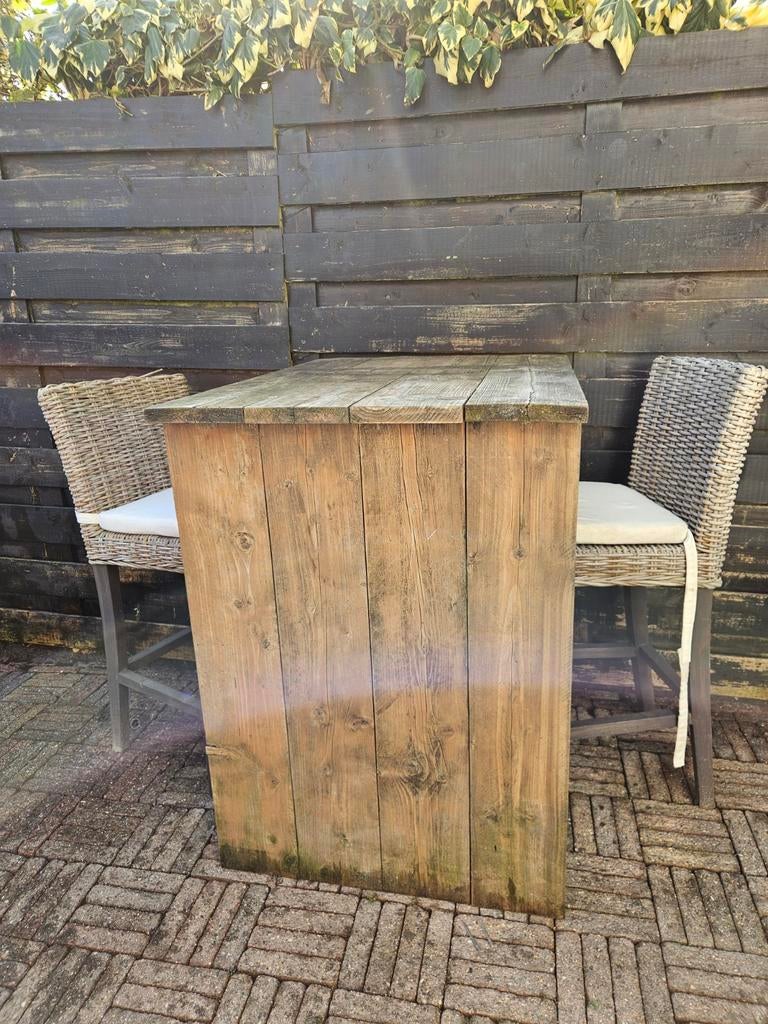 GRATIS Buitentafel / bar van steigerhout met bar krukken, Ophalen, Gebruikt, Rechthoekig, Hout