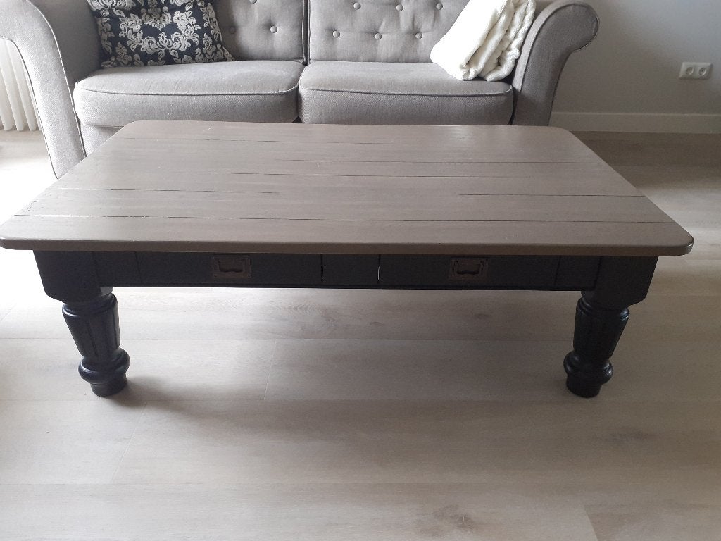 Prachtig zwart/taupe massief eiken salontafel, nieuwstaat!!, Huis en Inrichting, Tafels | Salontafels, Ophalen, 100 tot 150 cm