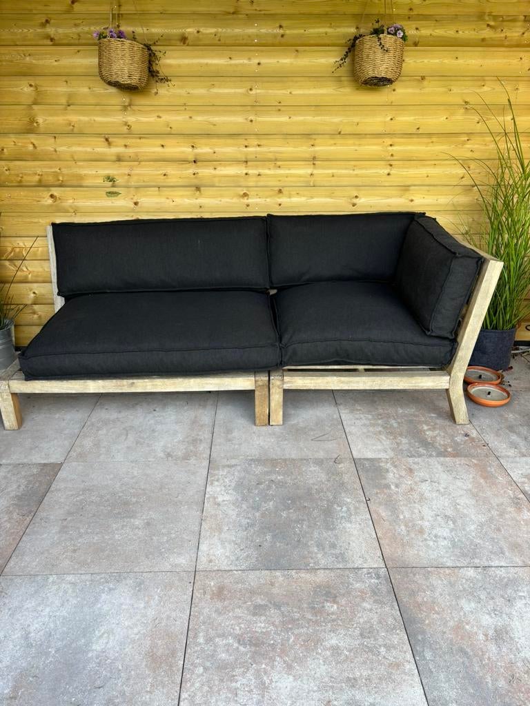 Tuin palletonderstel met kussens Karwei acaciahout, Tuin en Terras, Tuinbanken, Gebruikt, Hout, Ophalen of Verzenden