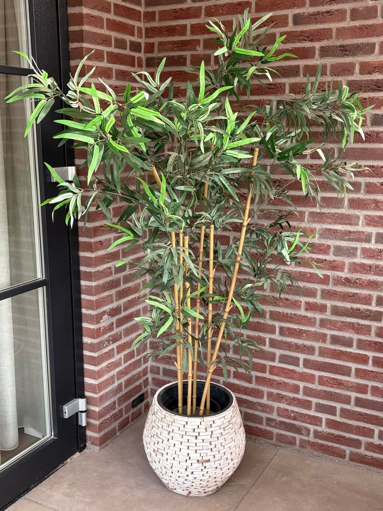 Grote Kunstplant Bamboe 180 cm met Houten Pot, Tuin en Terras, Planten | Bomen, Bloeit niet, Halfschaduw, 100 tot 250 cm, Overige soorten