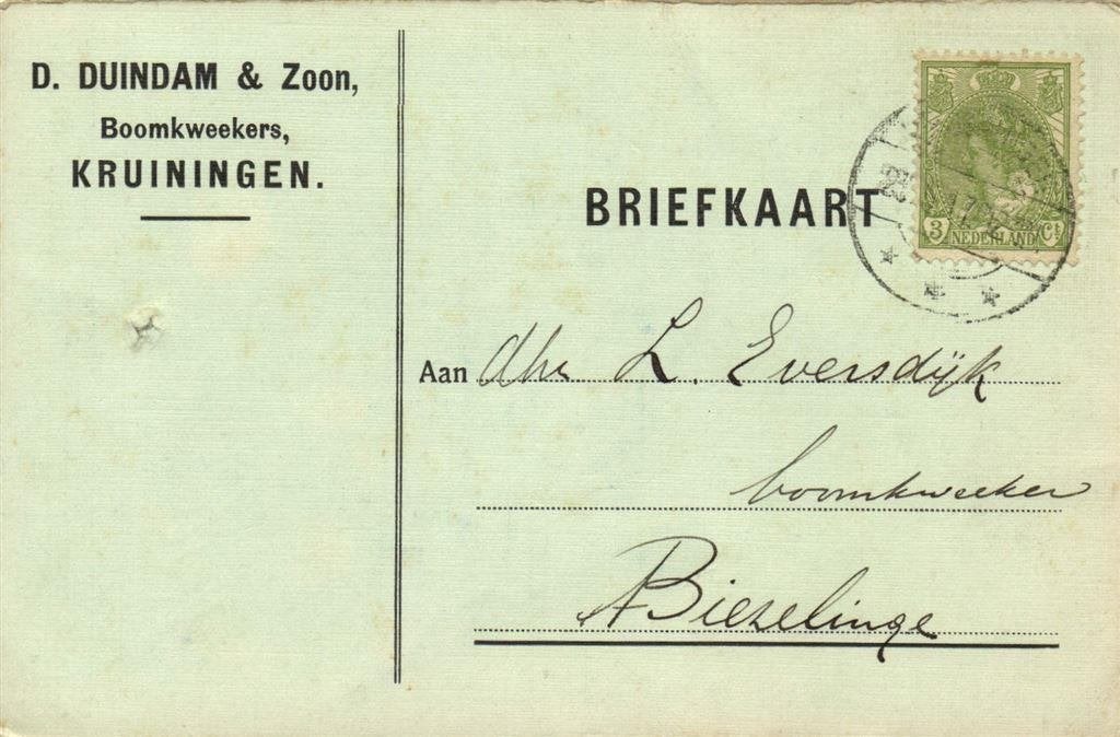 D. Duindam + Zoon, Kruiningen - 05.1917 - briefkaart, Postzegels en Munten, Brieven en Enveloppen | Nederland, Ophalen of Verzenden
