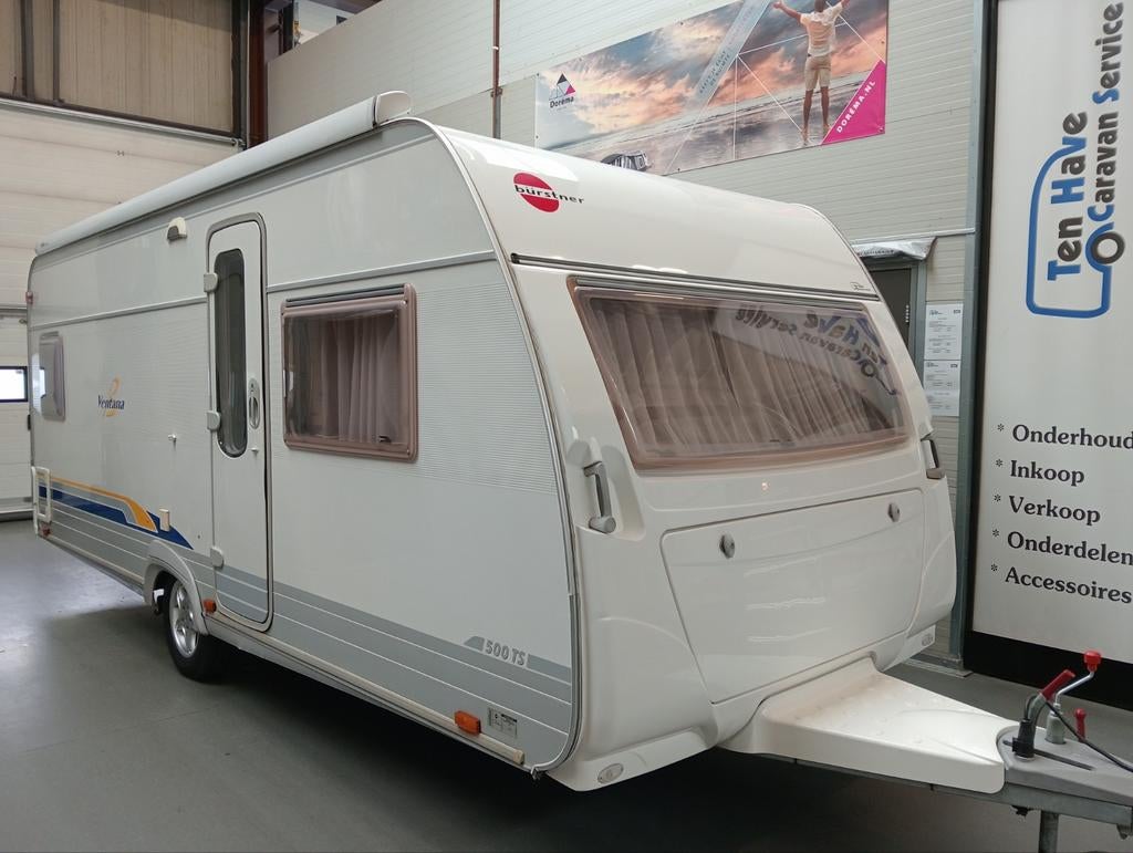 Burstner Ventana 500TS VOL opties. mover tent verkocht, Caravans en Kamperen, Caravans, Schokbreker, 7 tot 8 meter, Bedrijf, Bürstner