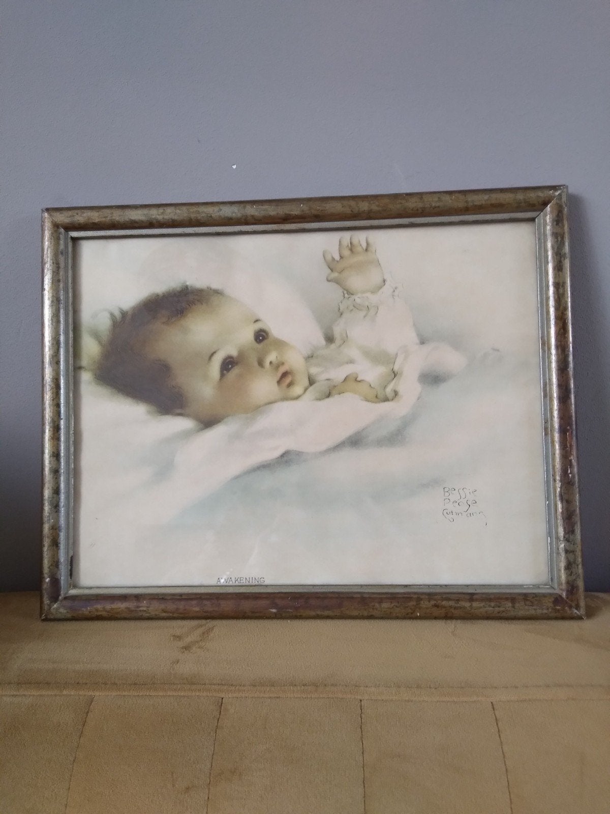 Schilderij baby jaren '60 - 'Awakening', Portret of Personen, Ophalen of Verzenden, Print, Papier