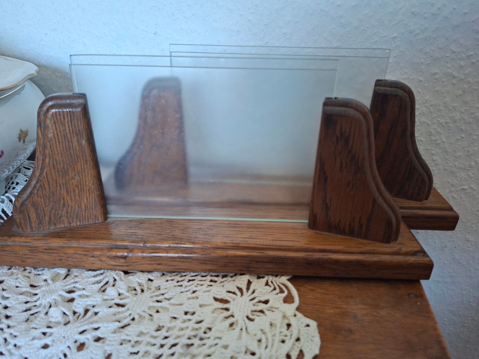 2x Vintage houten fotolijst met glazen plaat, Antiek en Kunst, Ophalen