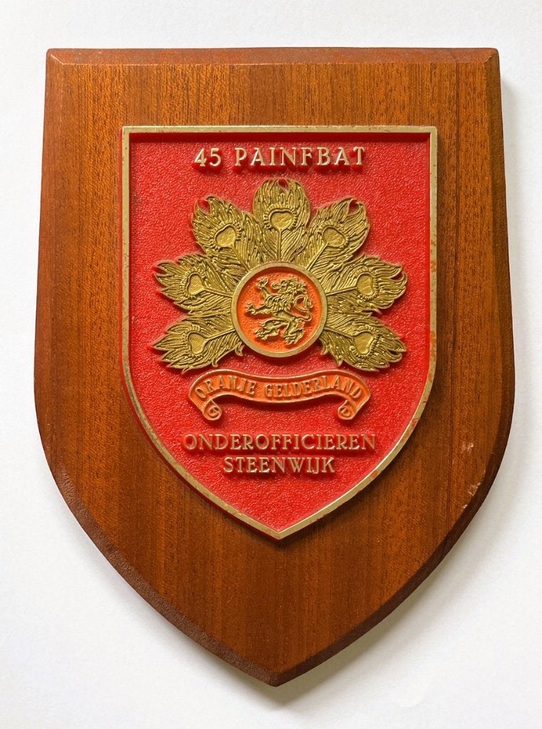 45 Painfbat - Oranje Gelderland - wapenschild 1981, Verzenden, Landmacht, Nederland, Embleem of Badge