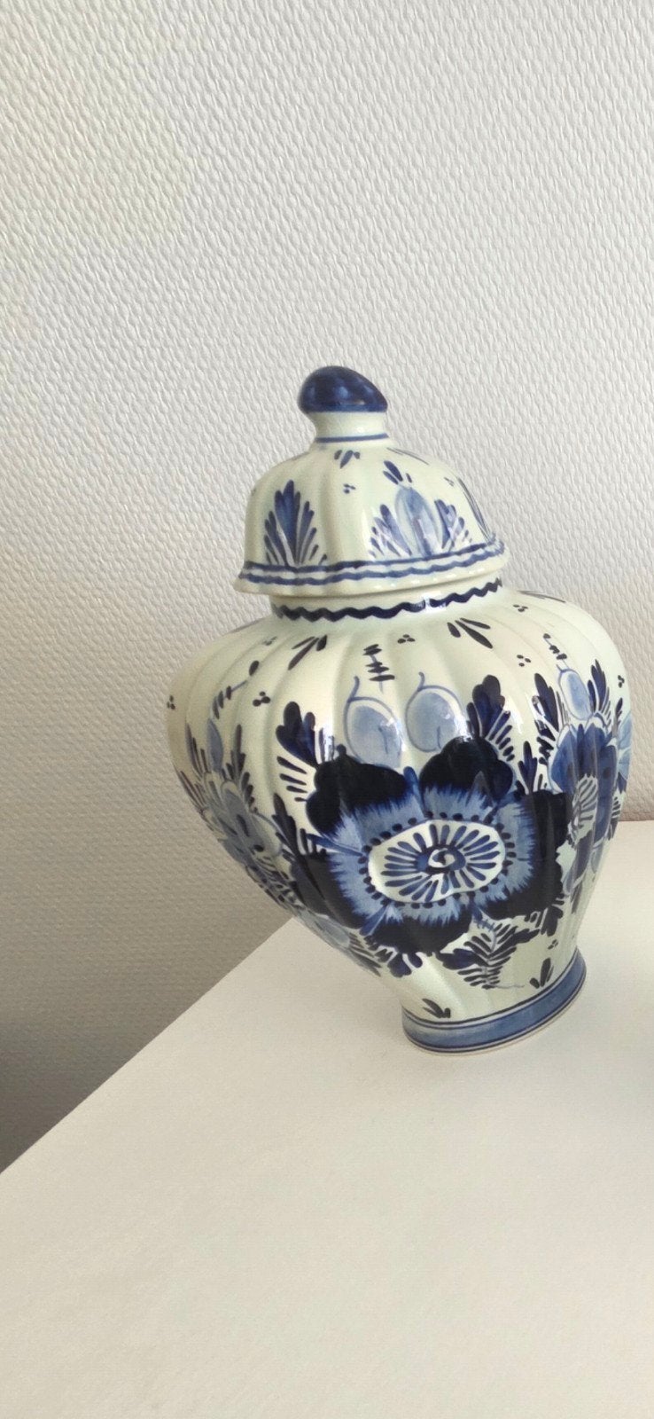 Delfts Blauw Handgeschilderde Gemberpot met Deksel, Ophalen