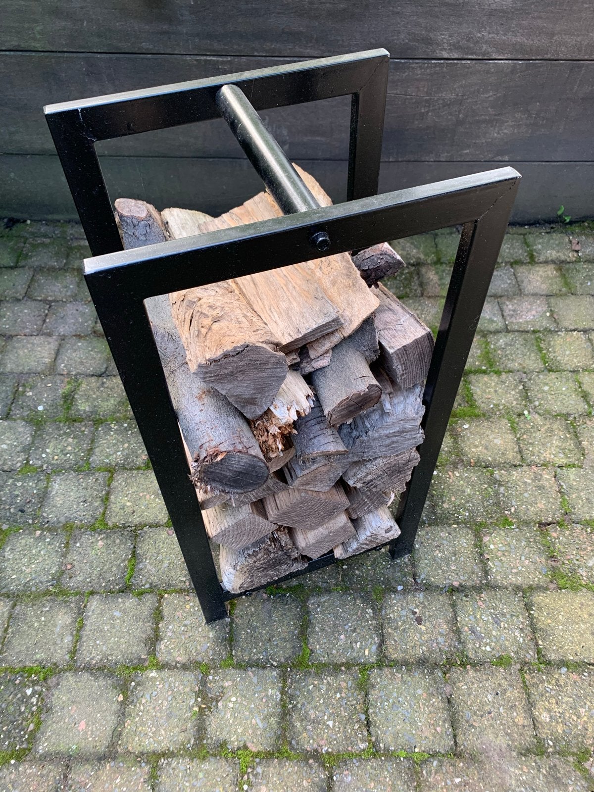 Haardhout in metalen houder, Tuin en Terras, Minder dan 3 m³, Ophalen of Verzenden, Overige houtsoorten, Blokken