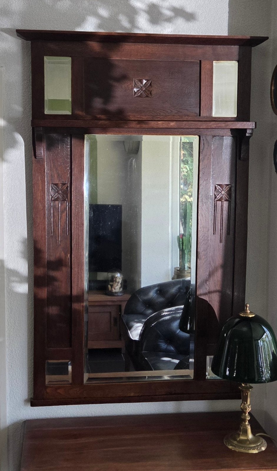 Antieke Art Nouveau wandspiegel – Eikenhout, Antiek en Kunst, Antiek | Spiegels, Ophalen