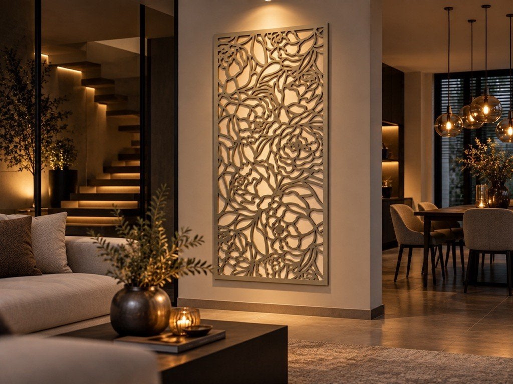 Decoratie scherm, wanddecoratie binnen & buiten Bloom creme, Beige, 180 cm, 90 cm, Nieuw