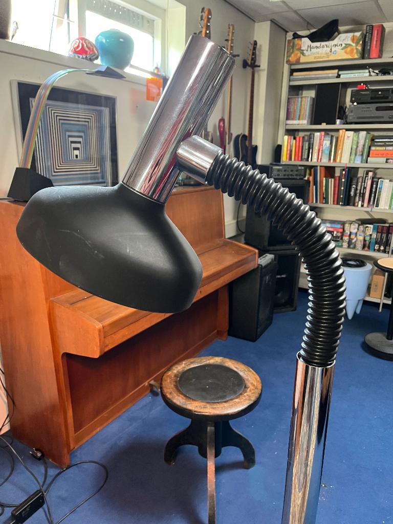 Seventies Metaal Chrome Zwanenhals Steinhauer leeslamp, Ophalen, Gebruikt, 100 tot 150 cm, Metaal