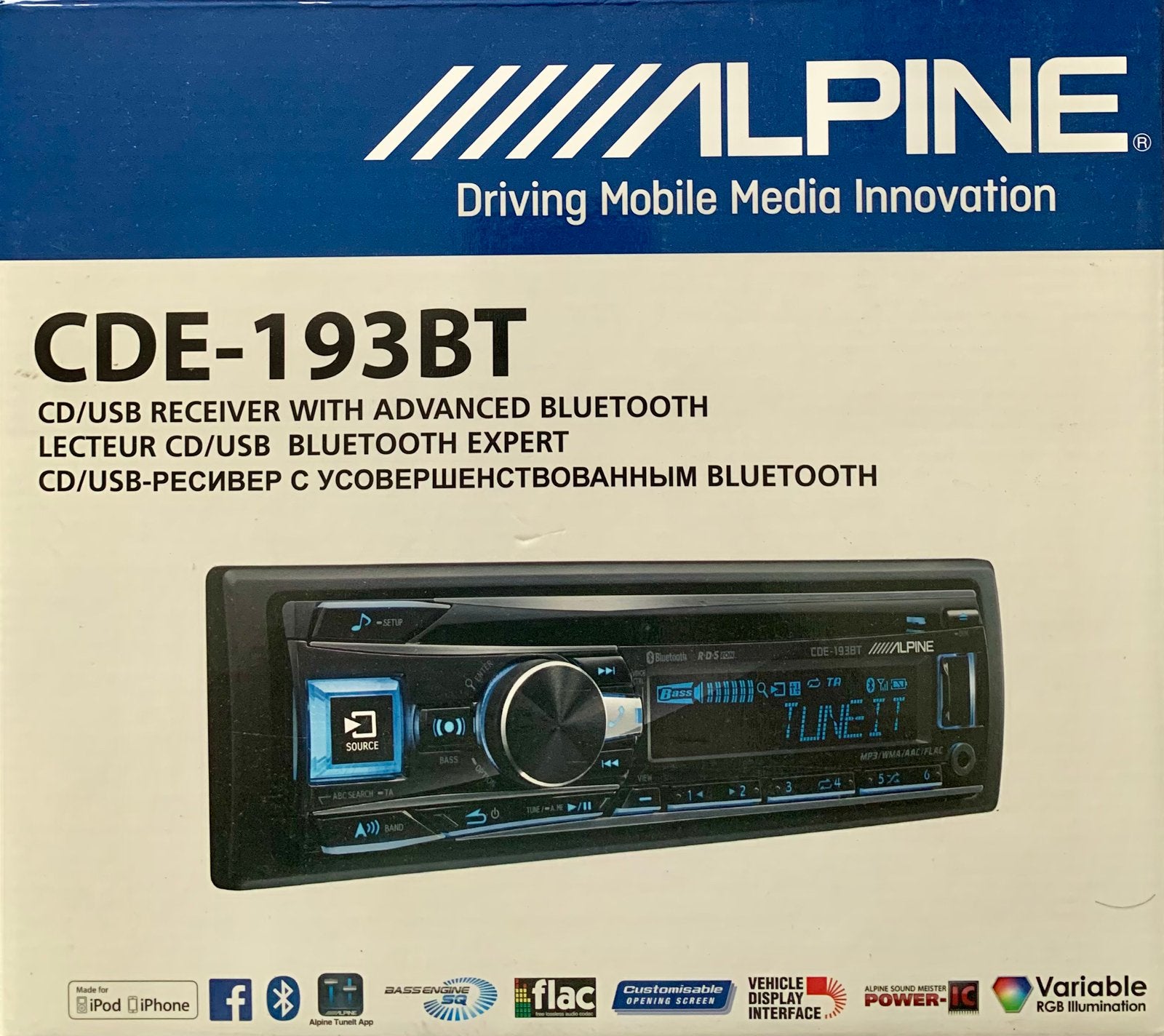 Alpine CDE-193BT – Bluetooth/CD/USB/AUX – Compleet + bon, Ophalen of Verzenden, Zo goed als nieuw