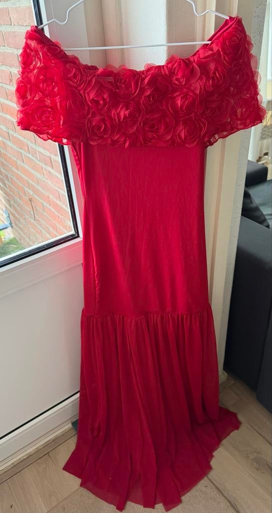 Rode jurk met rozen detail, Maat 38/40 (M), Ophalen of Verzenden, Gedragen, Rood