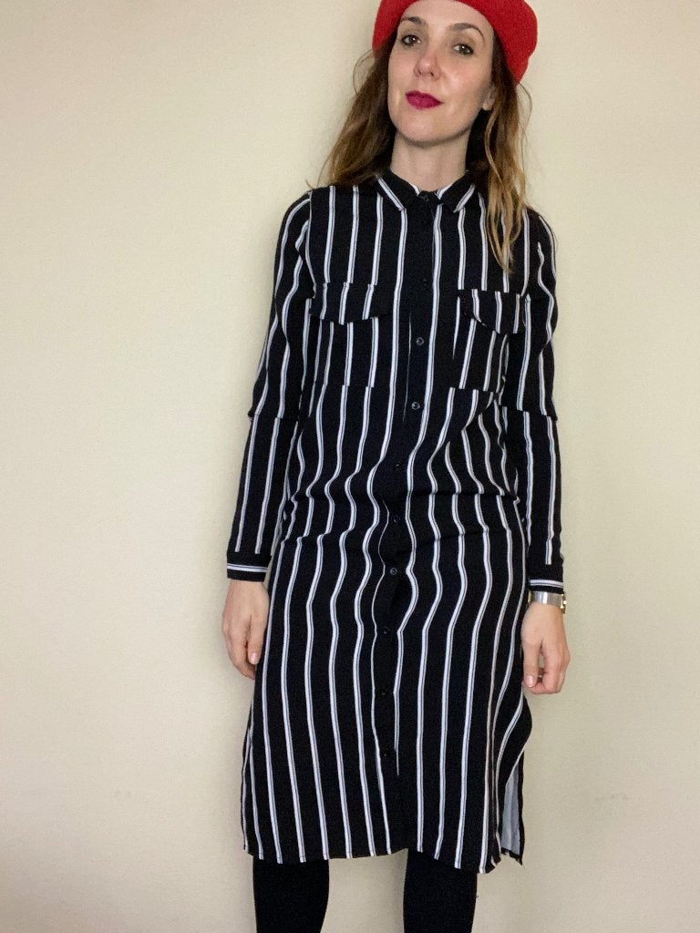Jurk blouse gestreept 38/M voor kleinigheidje, Zwart, Gedragen, Boven de knie, Ophalen