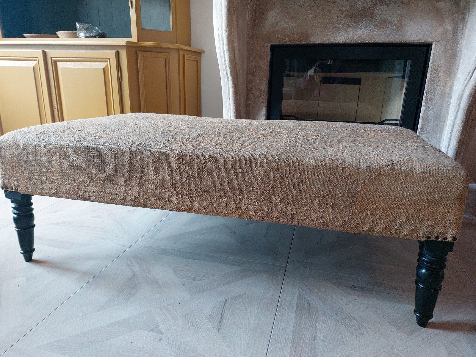 Prachtige Kelim Hocker/Poef/Salontafel - Oker Vintage Look, Ophalen, Gebruikt, 100 tot 150 cm, 50 tot 100 cm