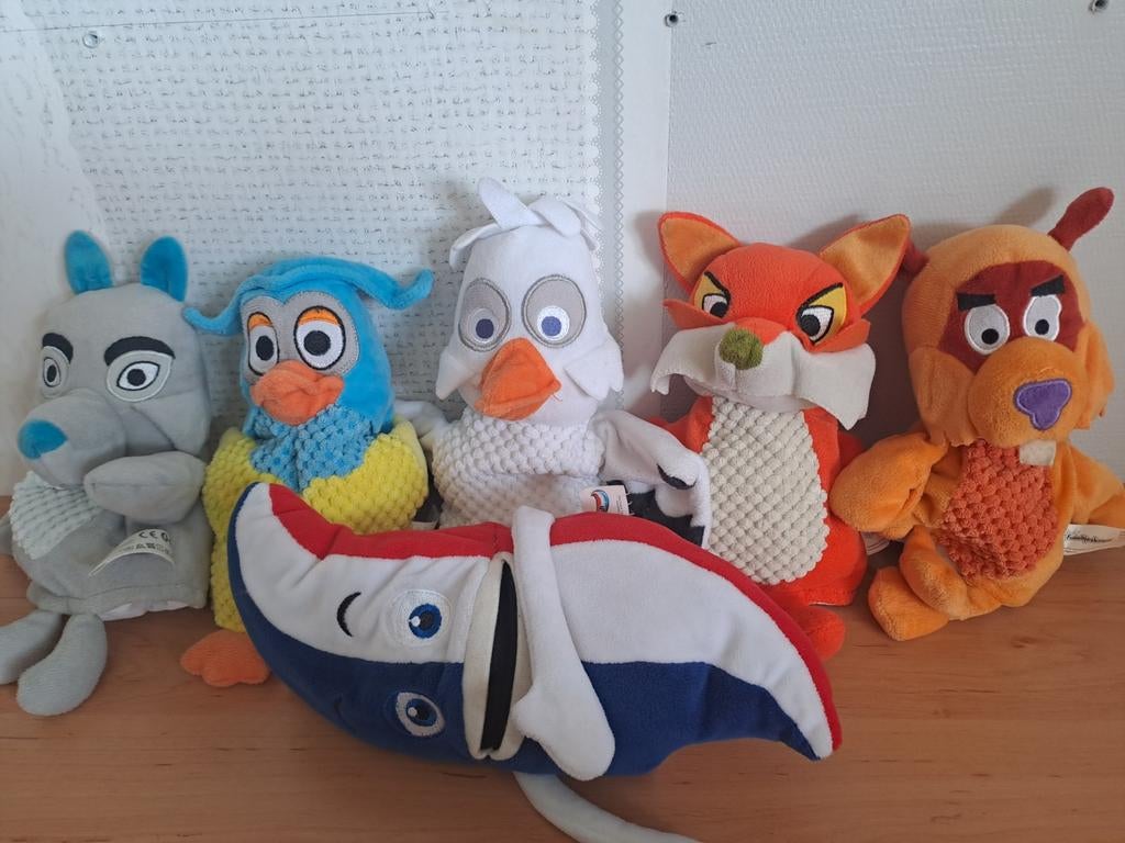Fabeltjeskrant handpoppen en Aquafresh knuffel, Ophalen, Gebruikt, Overige merken, Overige karakters