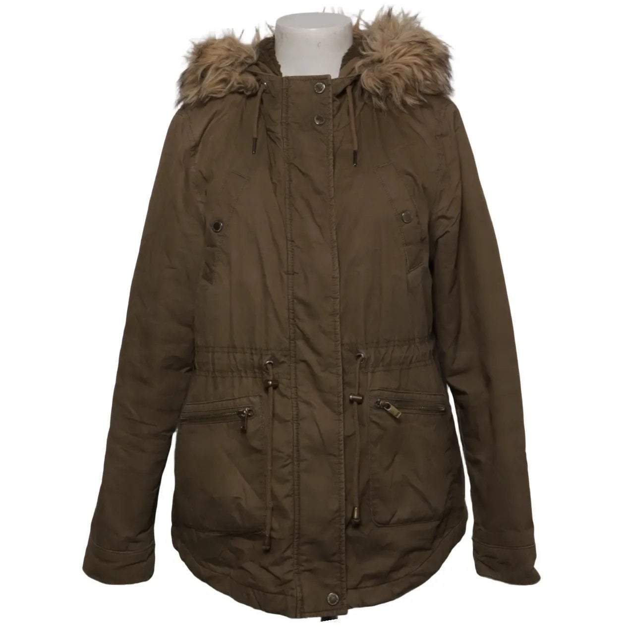 Jessica parka in een bruintint capuchon met bontje maat 38, Verzenden, Zo goed als nieuw, Maat 38/40 (M), Bruin