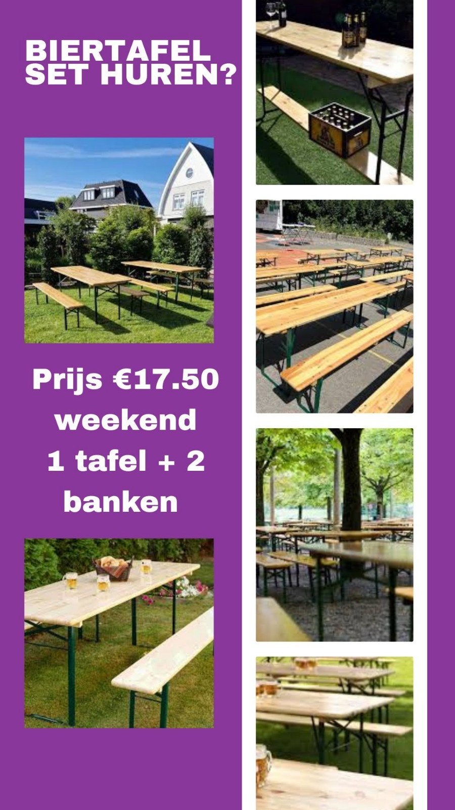 Biertafel set huren €17.50 weekend Party Verhuur Het Oosten, Ophalen, Zo goed als nieuw, Overige