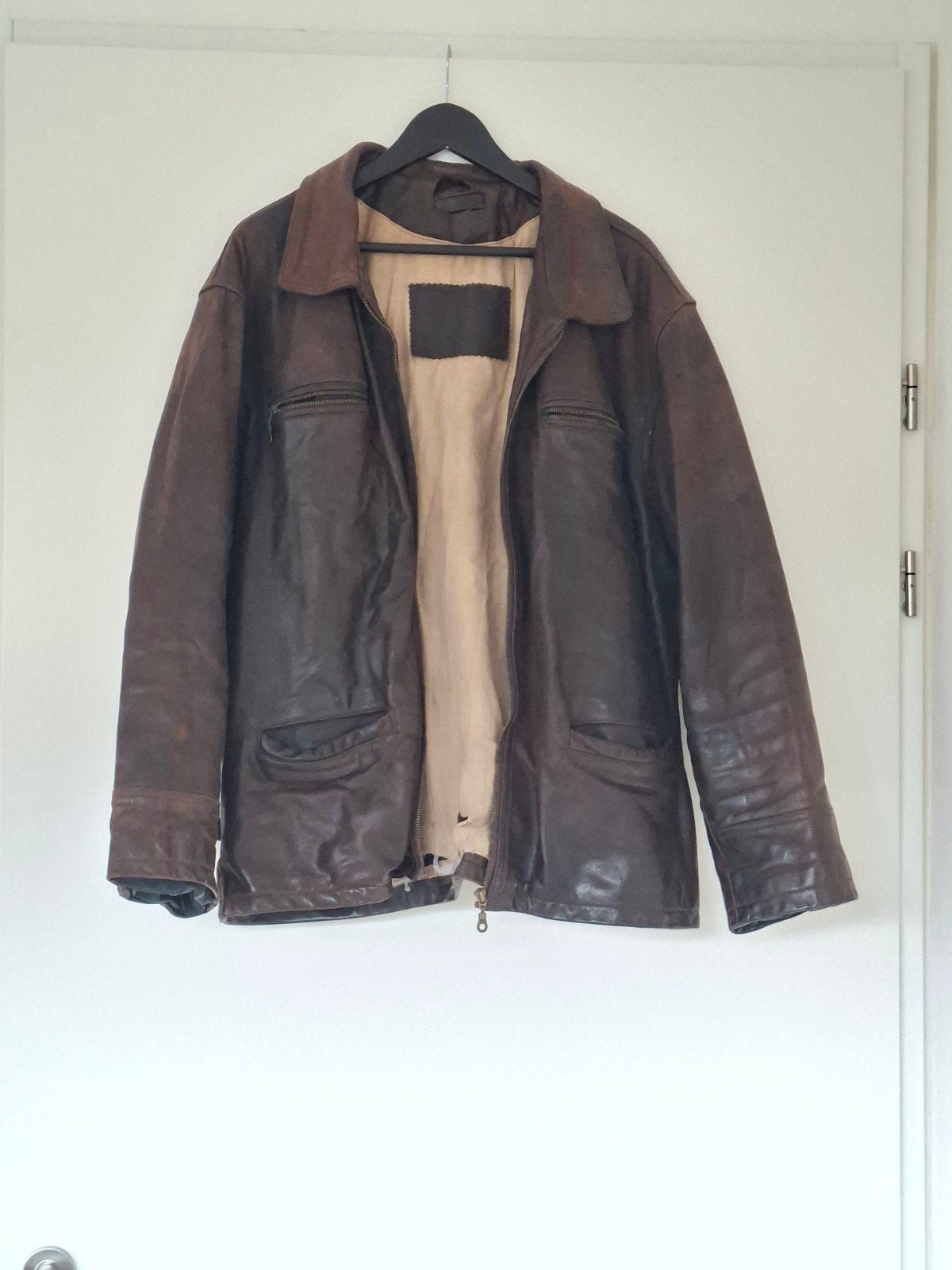 Bruine Leren Jas Akaso - Vintage Look leren jas, Kleding | Heren, Ophalen, Bruin, Maat 56/58 (XL), Akaso